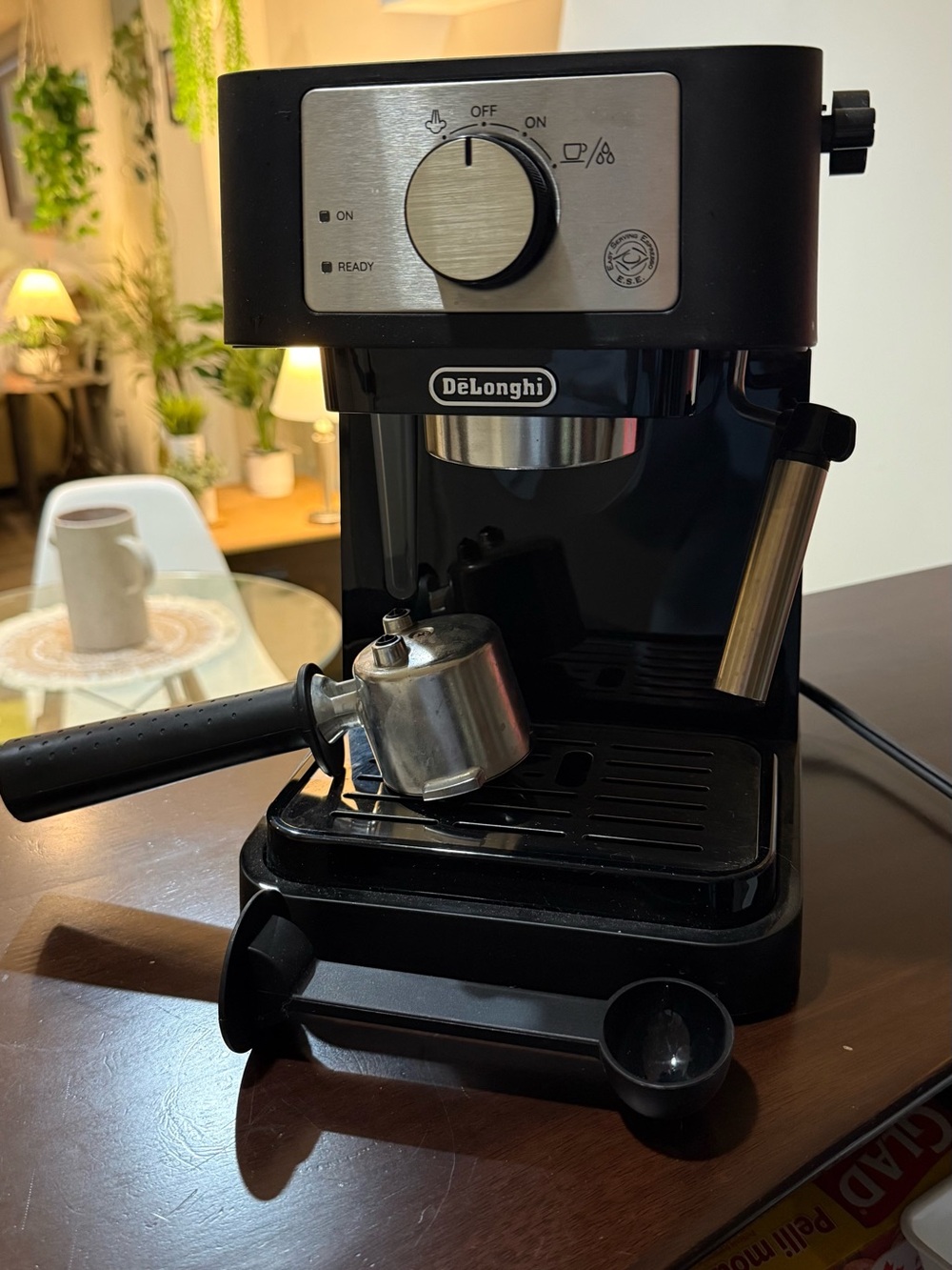 DeLonghi Black Espresso Machine with Steam Wand - Compact Home Coffee Maker